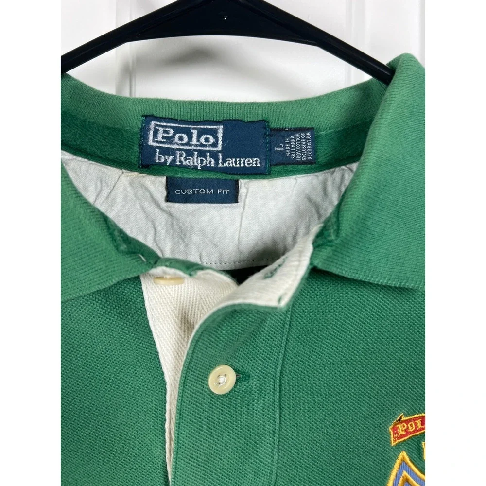 Polo Ralph Lauren Mens Custom Fit Crest Polo Shirt Green Yellow Stripe Large